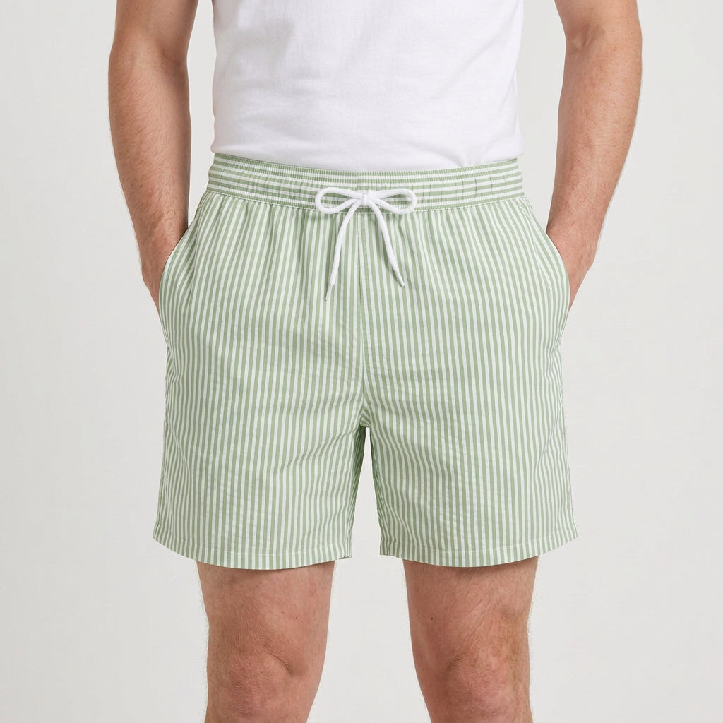 Striped Swim Shorts Elastic Waist Drawcord for Men