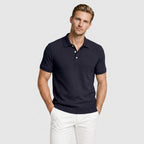 Ribbed Knit Polo Chest Pocket Three Button for Men