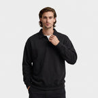 Long Sleeve Polo Pullover Ribbed Cuffs Relaxed Fit for Men