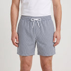 Striped Swim Shorts Elastic Waist Drawcord for Men