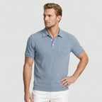 Ribbed Knit Polo Chest Pocket Three Button for Men