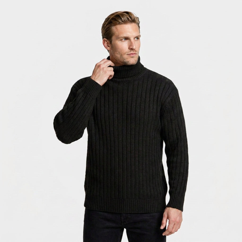 Ribbed Knit Turtleneck Sweater Regular Fit for Men