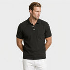 Ribbed Knit Polo Chest Pocket Three Button for Men