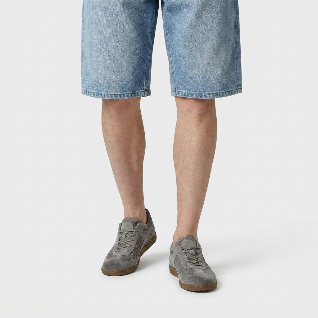 Suede and Mesh Retro Trainers for Men