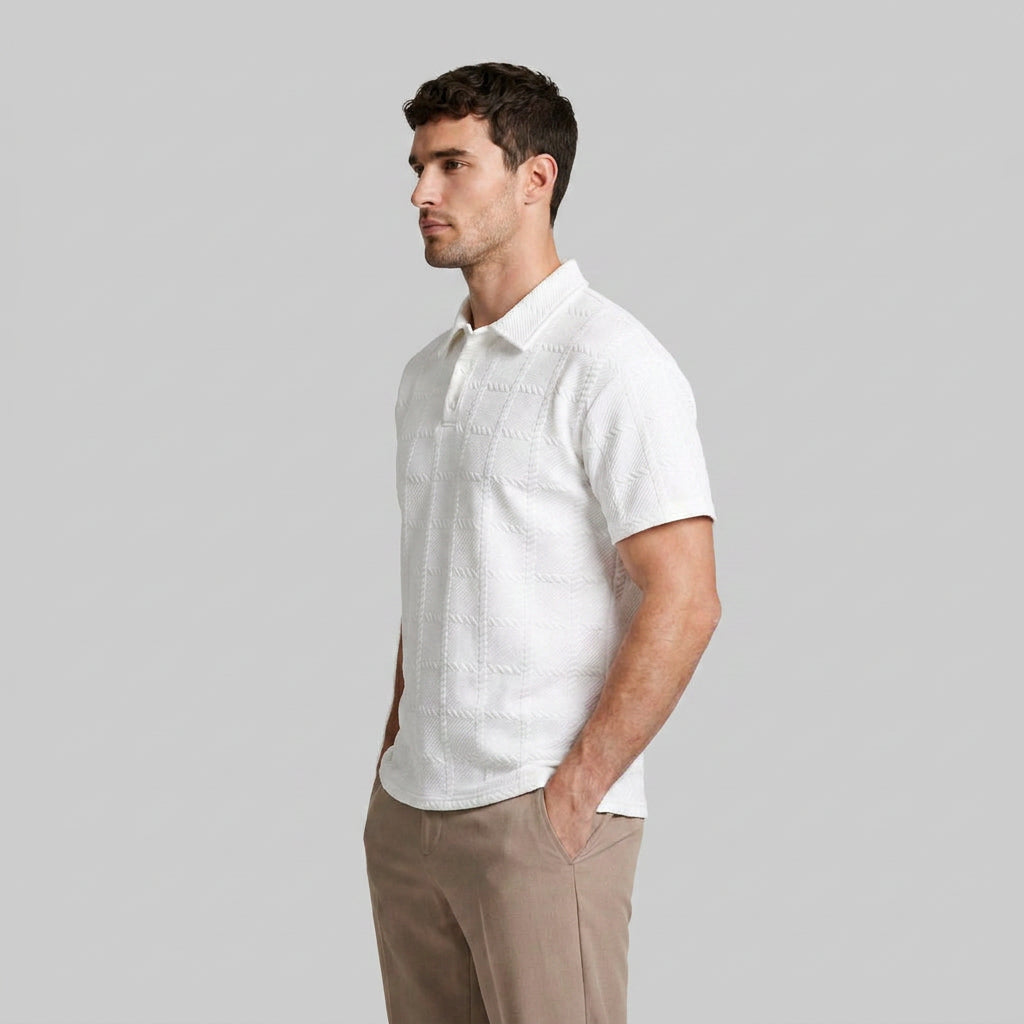 Textured Jacquard Polo Open Collar for Men