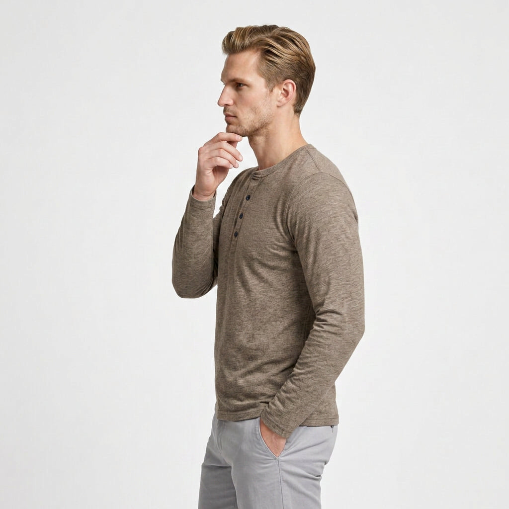 Long Sleeve Henley Slub Jersey for Men