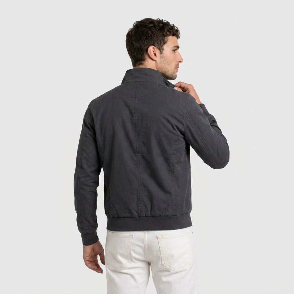 Stand Collar Zip Jacket Contrast Lining for Men