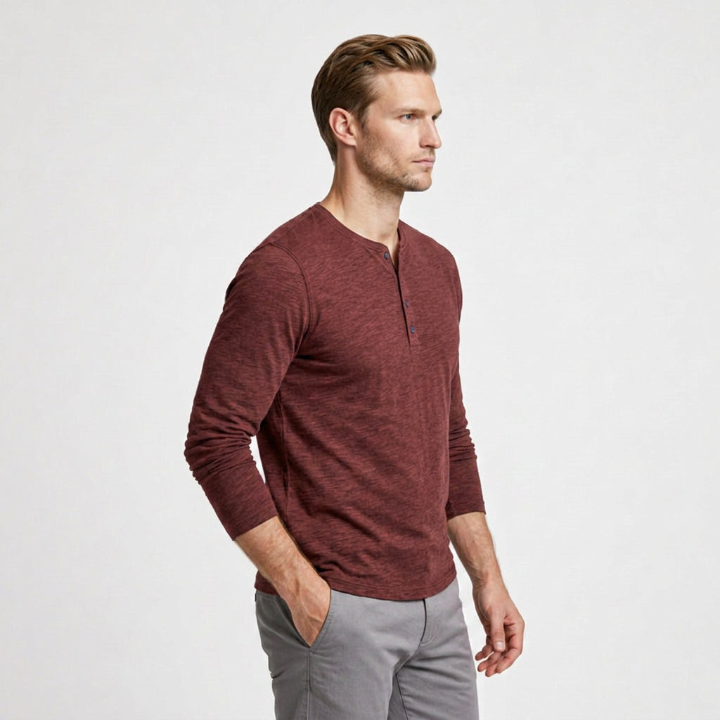Long Sleeve Henley Slub Jersey for Men