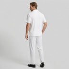 Pleated Matching Set Camp Collar Shirt Trousers for Men