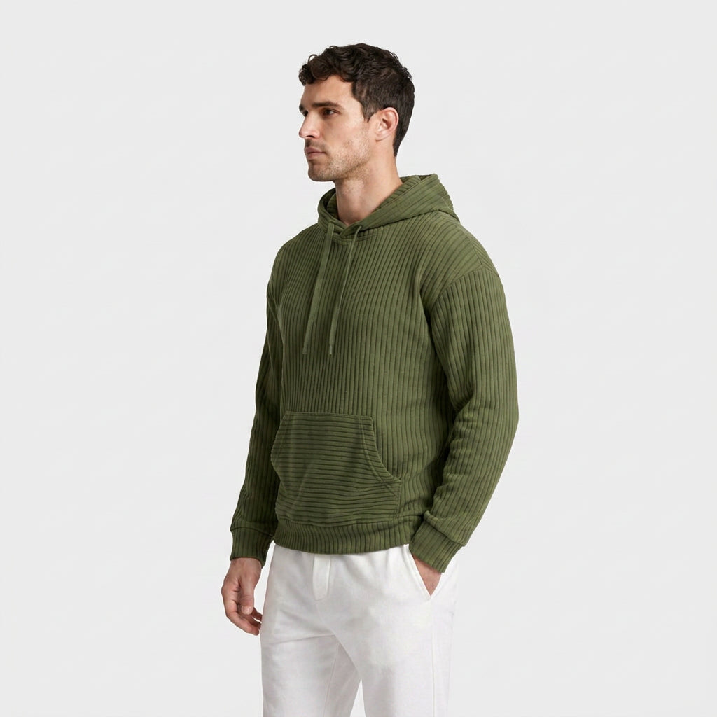 Corduroy Hoodie Relaxed Fit Kangaroo Pocket for Men