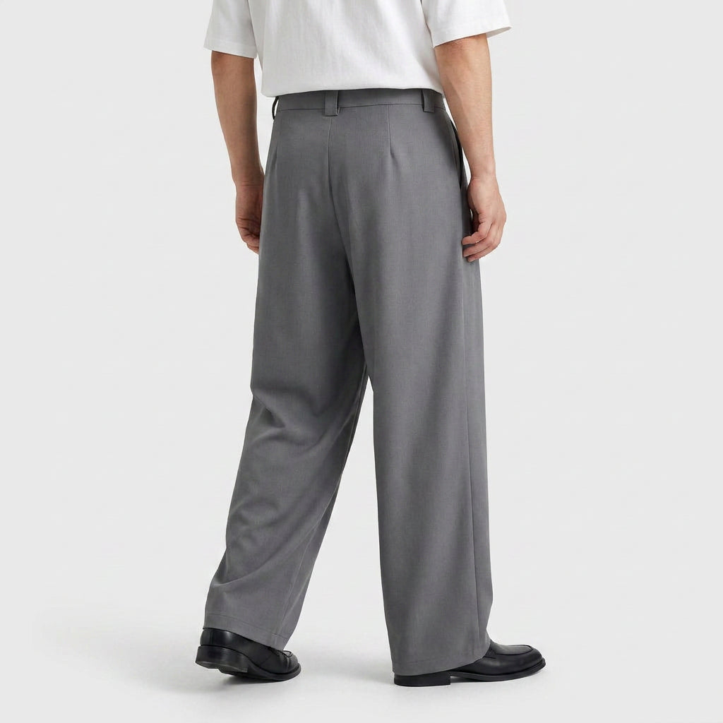 Mid-Rise Wide Leg Pleated Trousers for Men