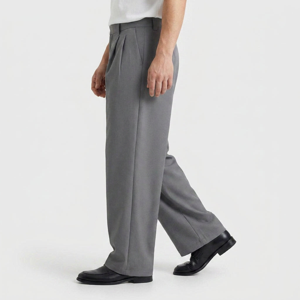 Mid-Rise Wide Leg Pleated Trousers for Men