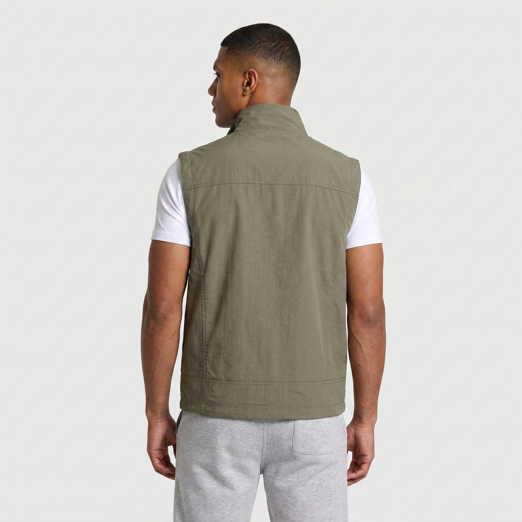 Zip-Up Vest Stand Collar Multi-Pocket for Men