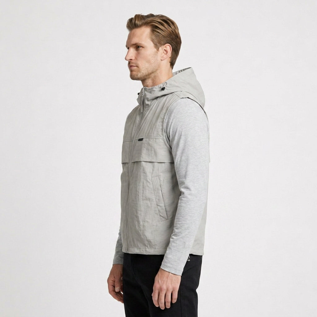 Hooded Zip Vest Drawcord Hem Chest Pocket for Men