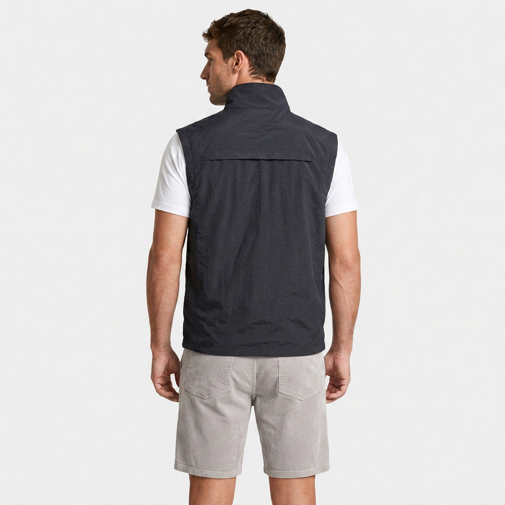 Zip Vest Stand Collar Gold Hardware Pockets for Men