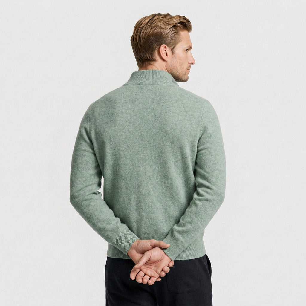 Quarter Zip Knit Sweater Ribbed Cuffs And Hem for Men