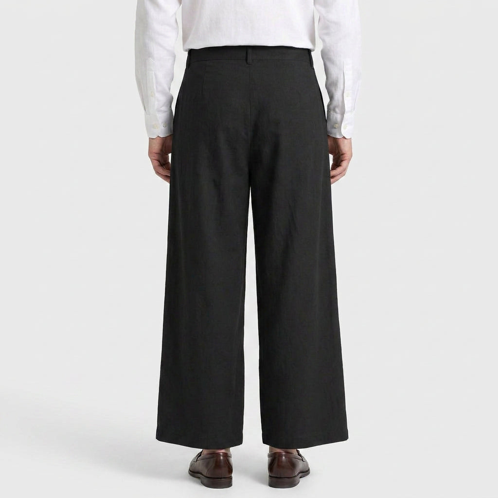 Wide Leg Pleated Trousers with Tie Waist for Men