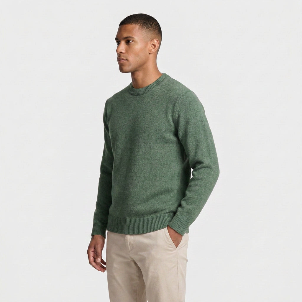 Crew Neck Knit Sweater Ribbed Regular Fit for Men