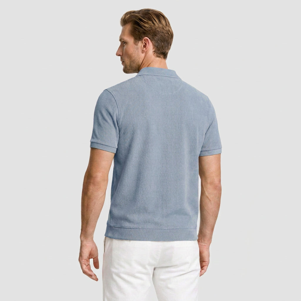 Ribbed Knit Polo Chest Pocket Three Button for Men