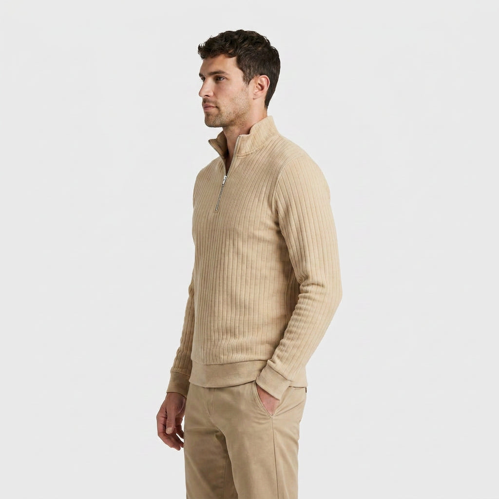 Lightweight Ribbed Quarter-Zip Pullover for Men