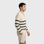 Striped Knit Polo Shirt Slim Fit Ribbed for Men