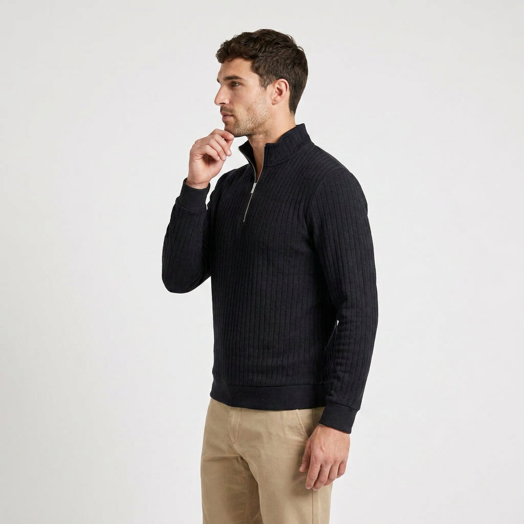 Lightweight Ribbed Quarter-Zip Pullover for Men