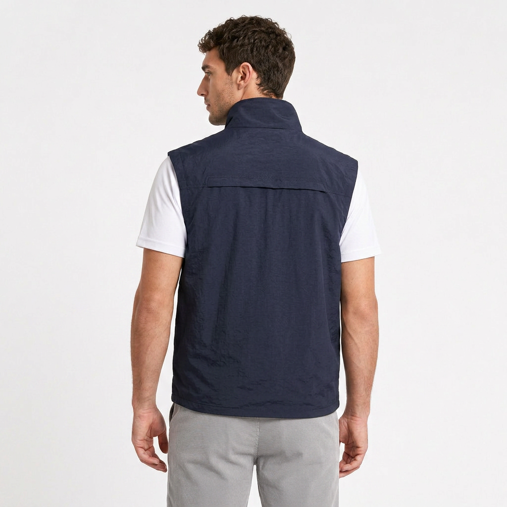 Zip Vest Stand Collar Gold Hardware Pockets for Men