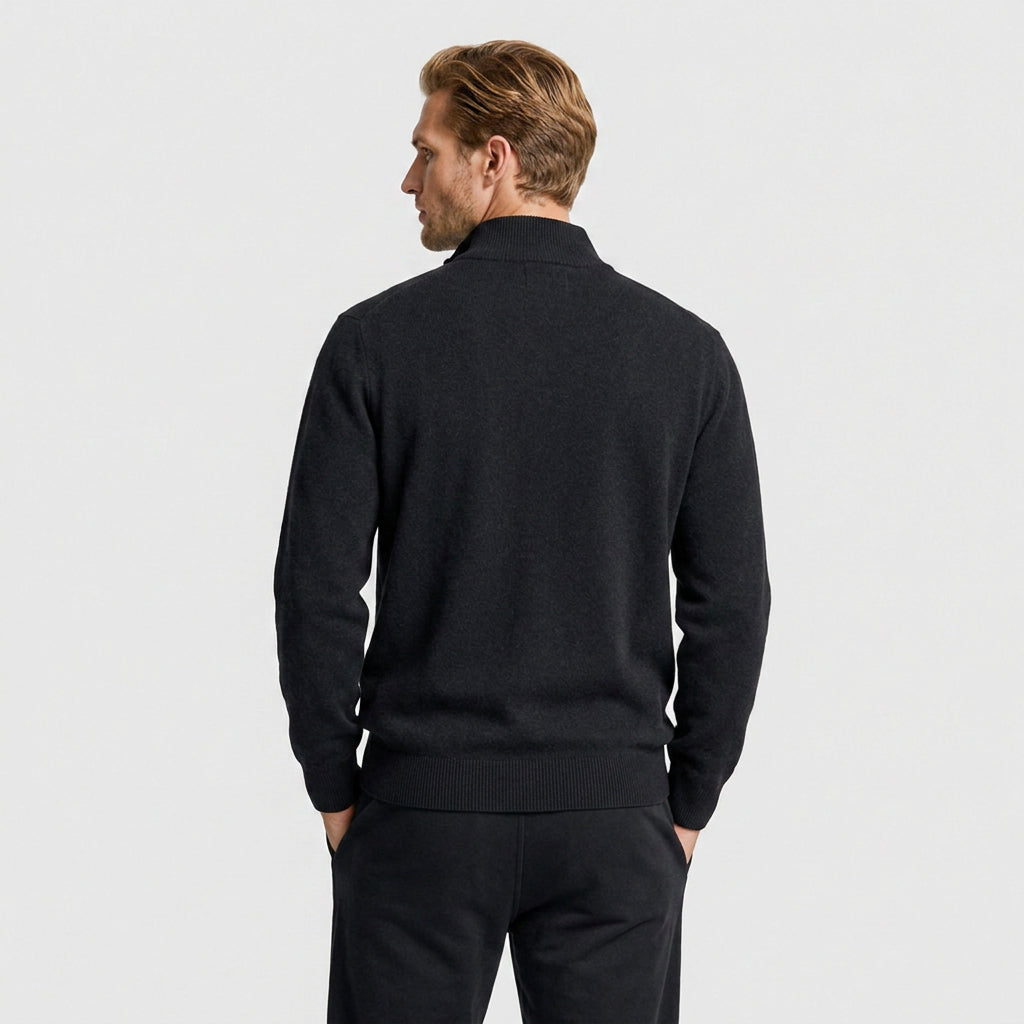 Quarter Zip Knit Sweater Ribbed Cuffs And Hem for Men