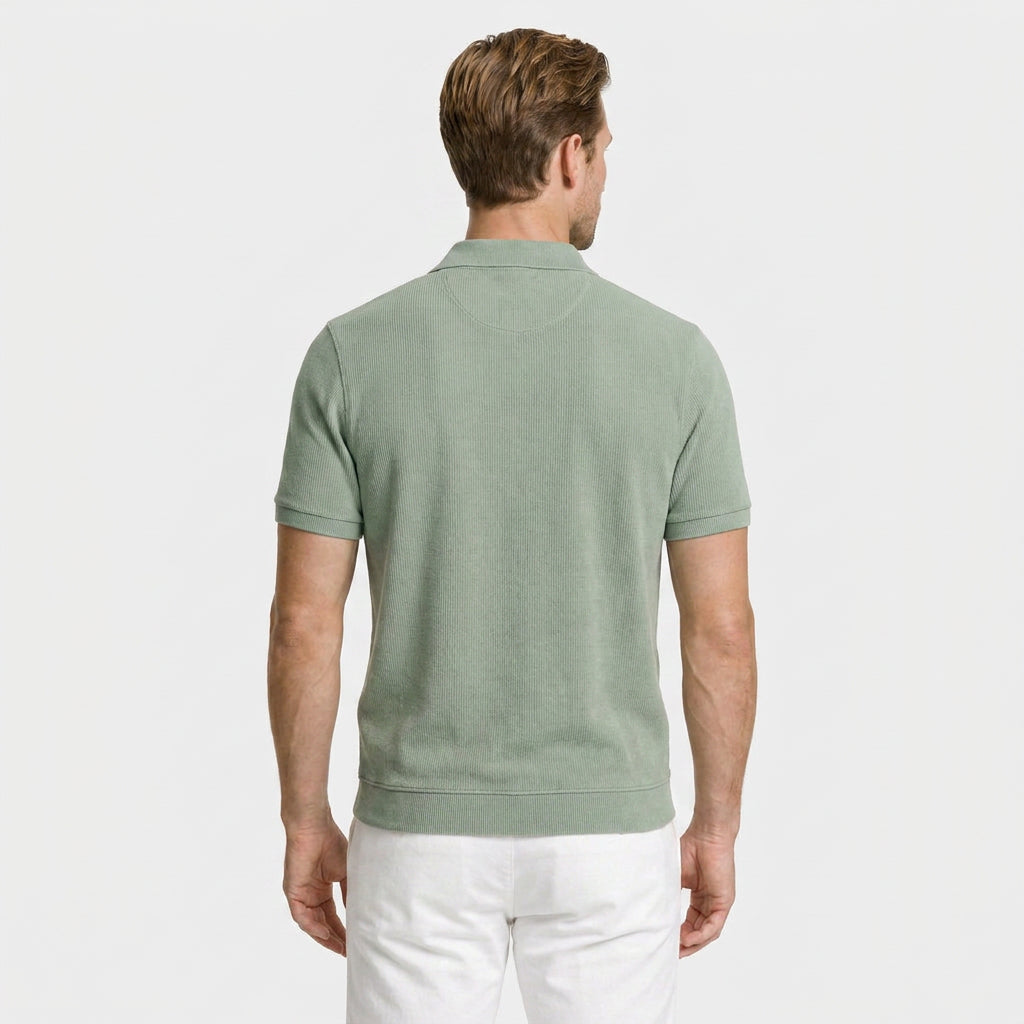Ribbed Knit Polo Chest Pocket Three Button for Men