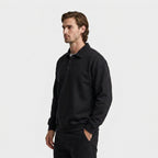 Long Sleeve Polo Pullover Ribbed Cuffs Relaxed Fit for Men