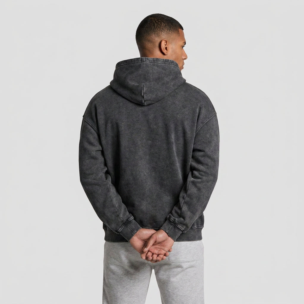 Washed Cotton Blend Hoodie Relaxed Fit for Men