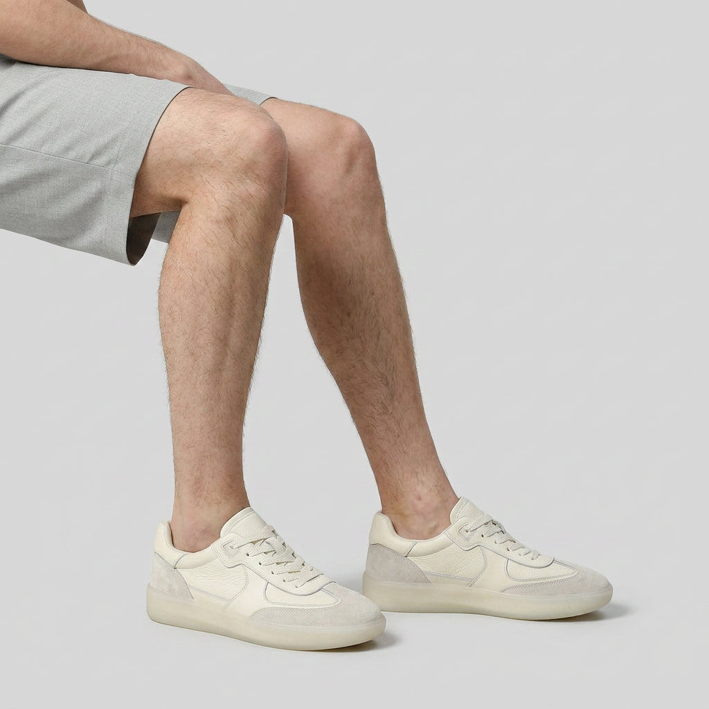 Leather Suede Panel Sneaker Translucent Sole for Men