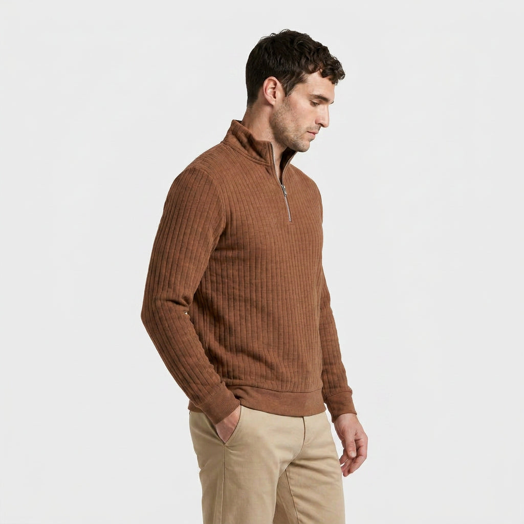 Lightweight Ribbed Quarter-Zip Pullover for Men