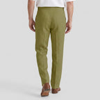 Tapered Leg Pleated Linen Trousers for Men