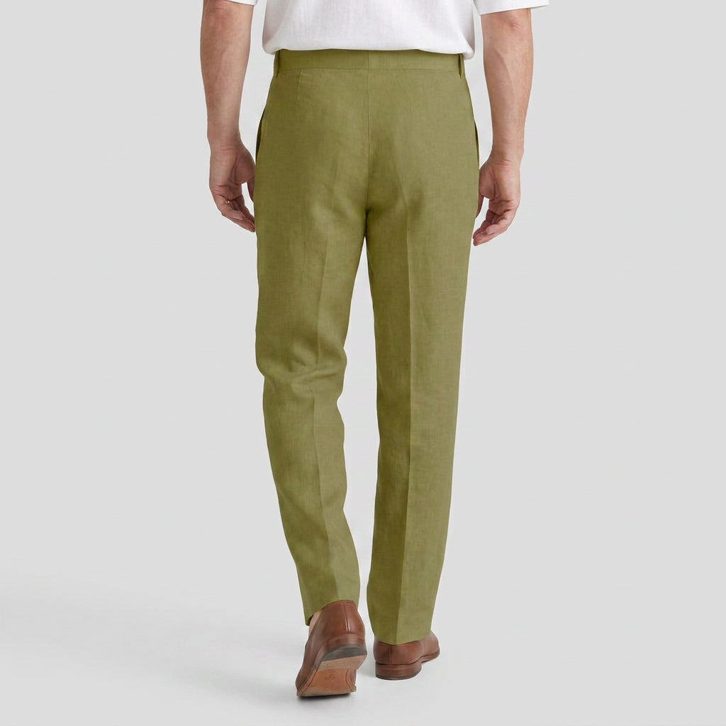 Tapered Leg Pleated Linen Trousers for Men