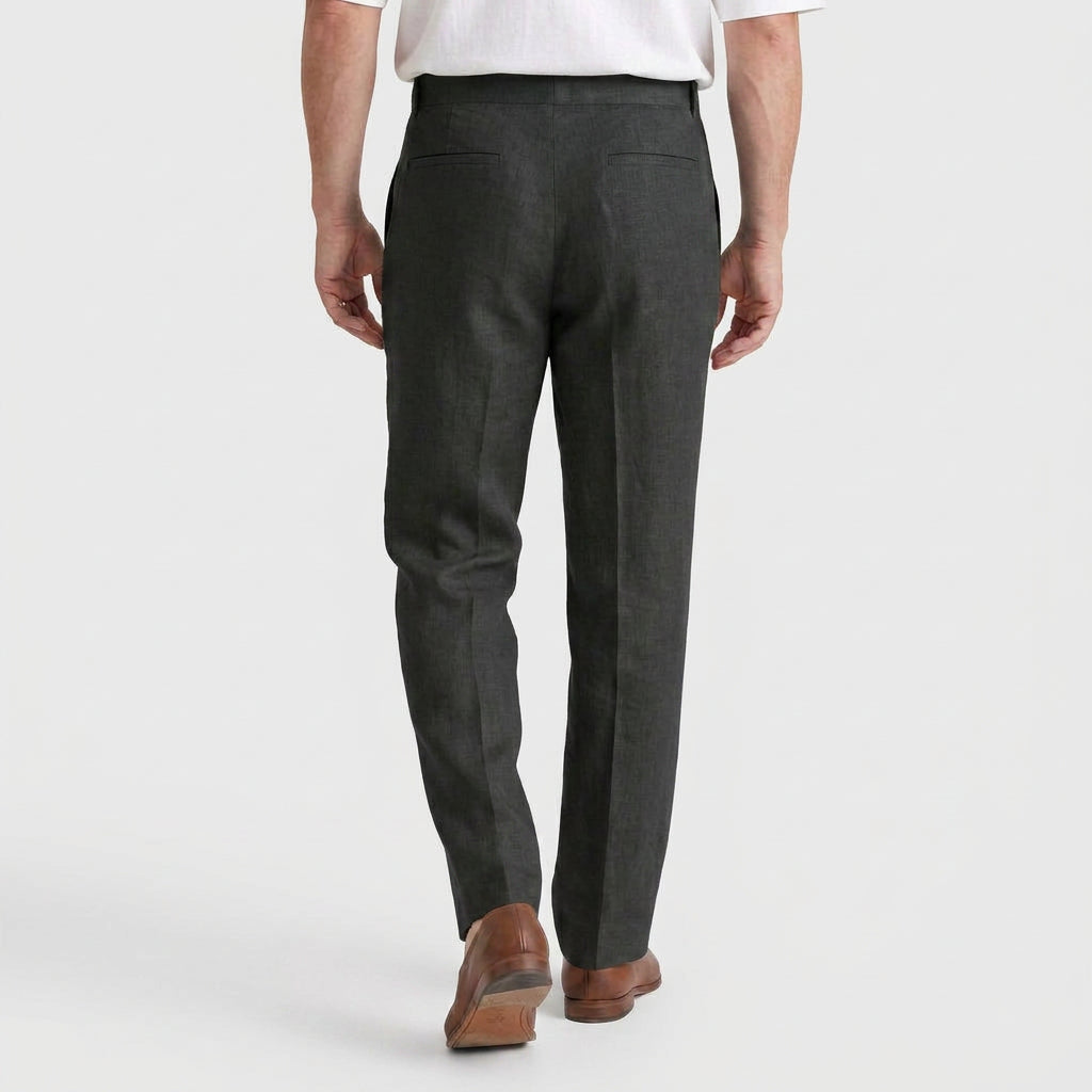 Tapered Leg Pleated Linen Trousers for Men