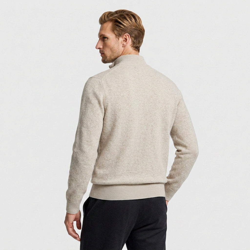 Quarter Zip Knit Sweater Ribbed Cuffs And Hem for Men
