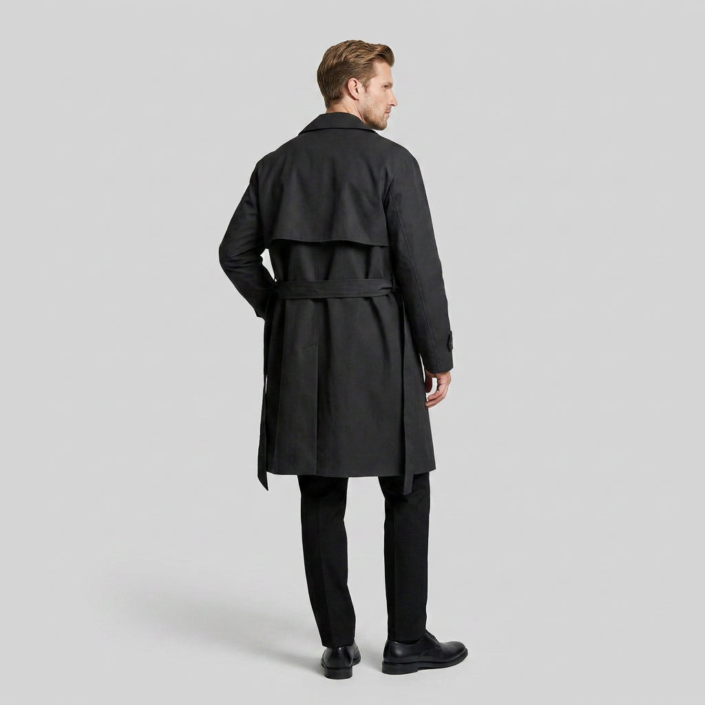 Long Waterproof Double-Breasted Trench Coat for Men