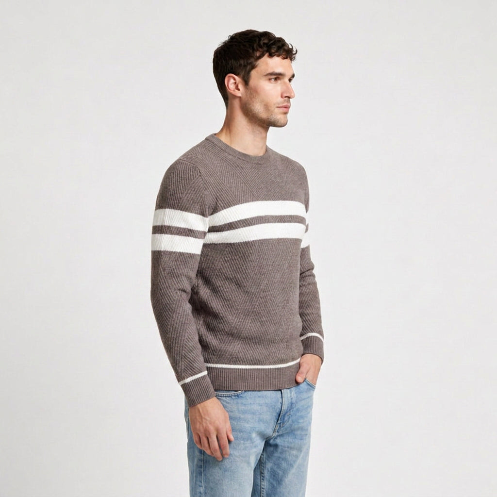 Striped Crewneck Pullover Sweater Slim Fit for Men