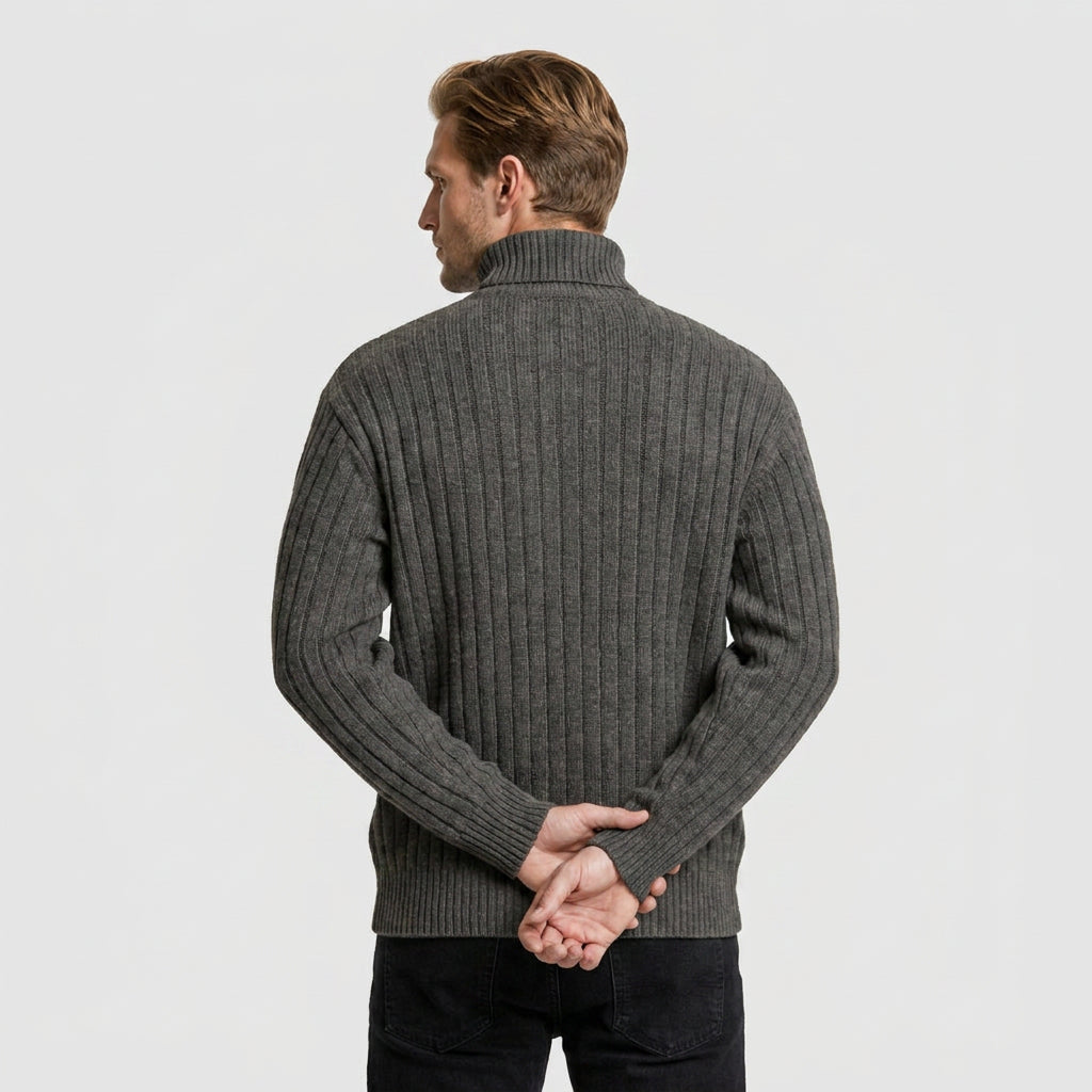 Ribbed Knit Turtleneck Sweater Regular Fit for Men