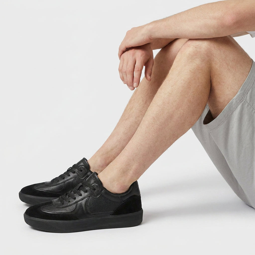 Leather Suede Panel Sneaker Translucent Sole for Men