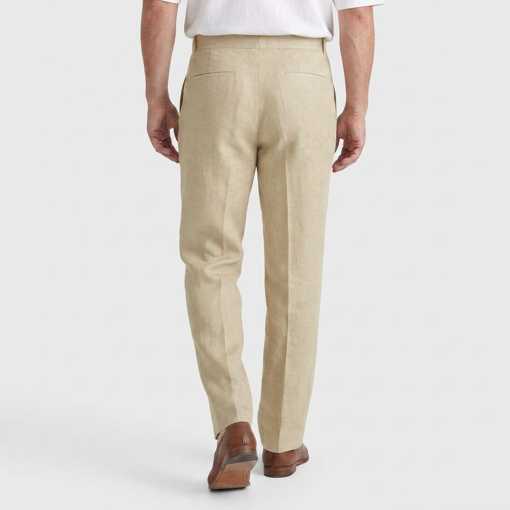 Tapered Leg Pleated Linen Trousers for Men