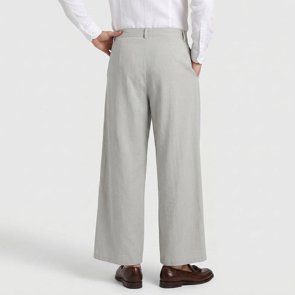 Wide Leg Pleated Trousers with Tie Waist for Men