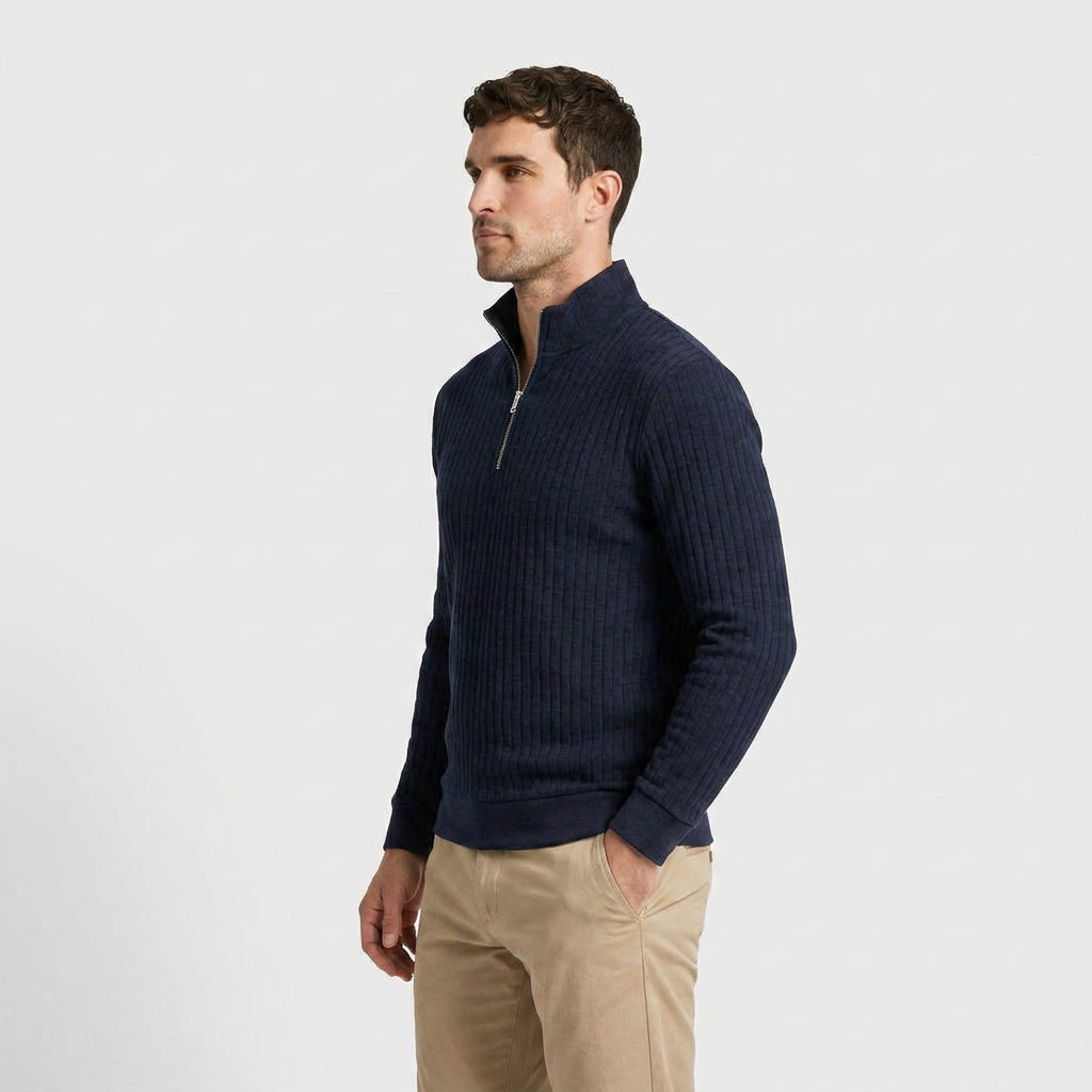 Lightweight Ribbed Quarter-Zip Pullover for Men