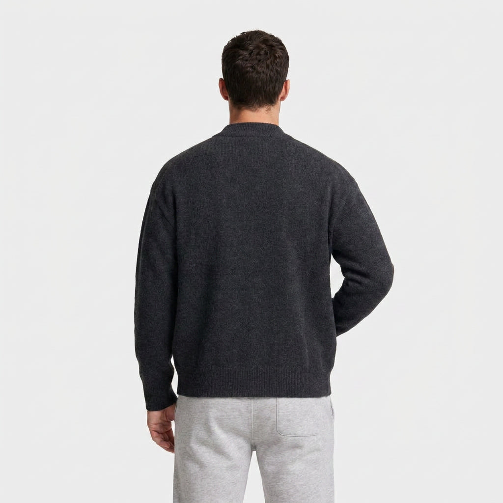 Wool Blend Bomber Cardigan Patch Pockets Button Front for Men