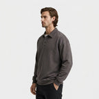 Long Sleeve Polo Pullover Ribbed Cuffs Relaxed Fit for Men
