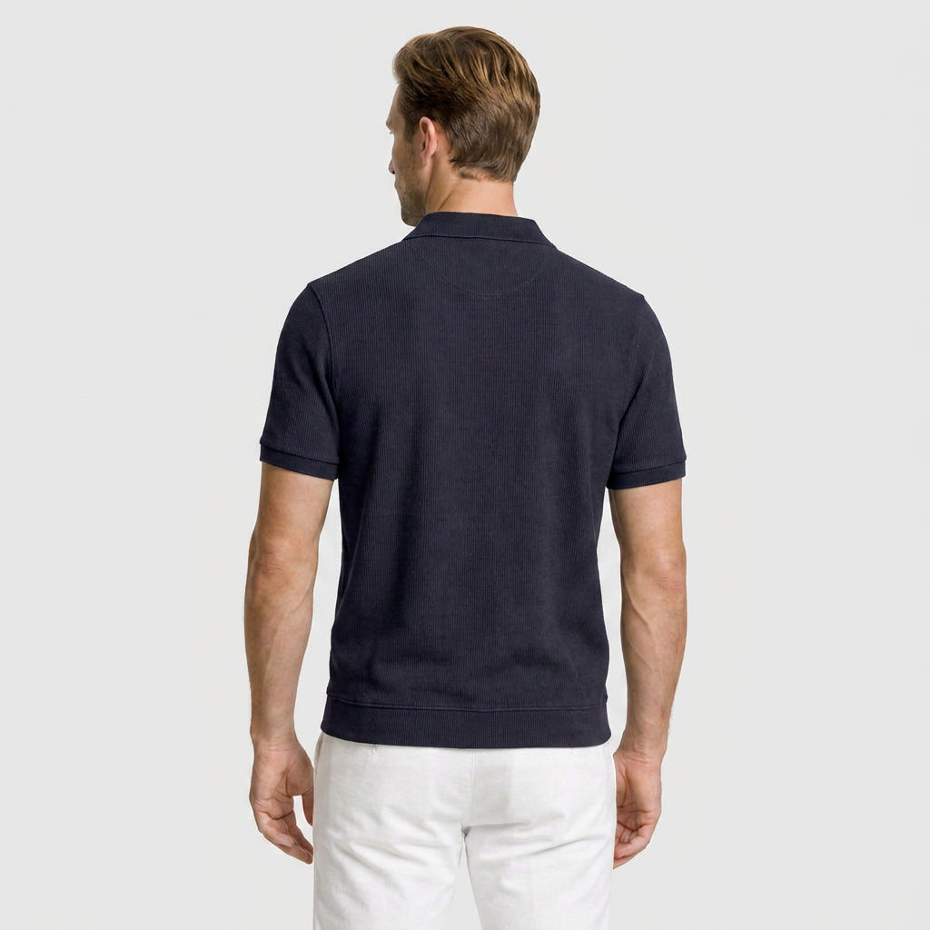 Ribbed Knit Polo Chest Pocket Three Button for Men