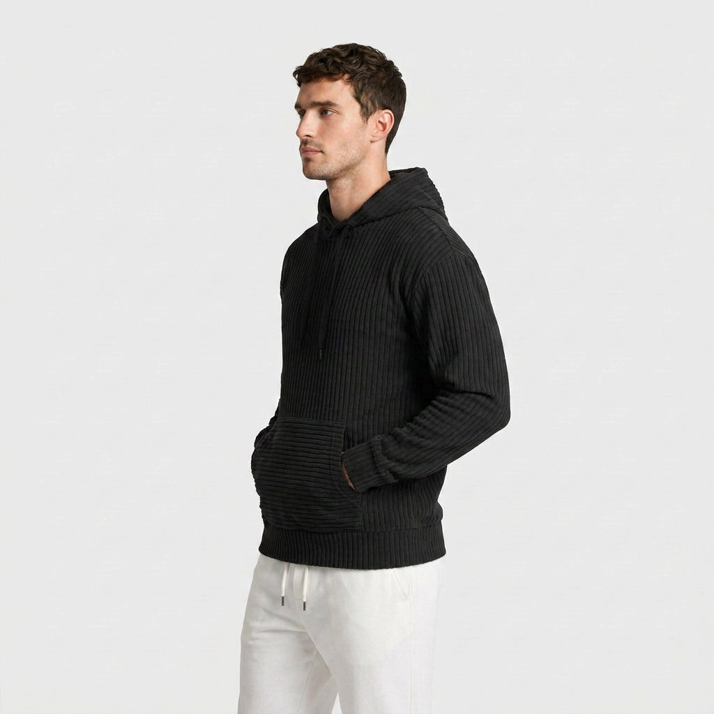 Corduroy Hoodie Relaxed Fit Kangaroo Pocket for Men