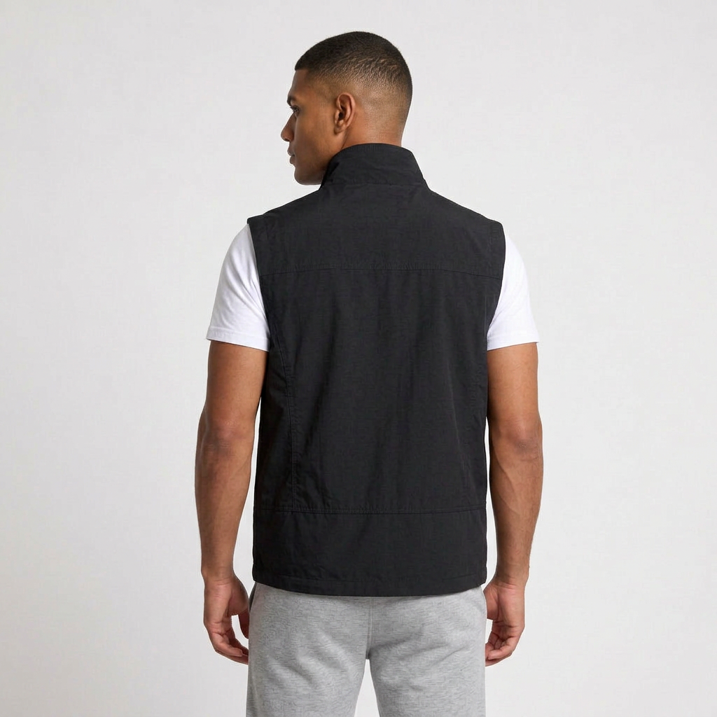 Zip-Up Vest Stand Collar Multi-Pocket for Men