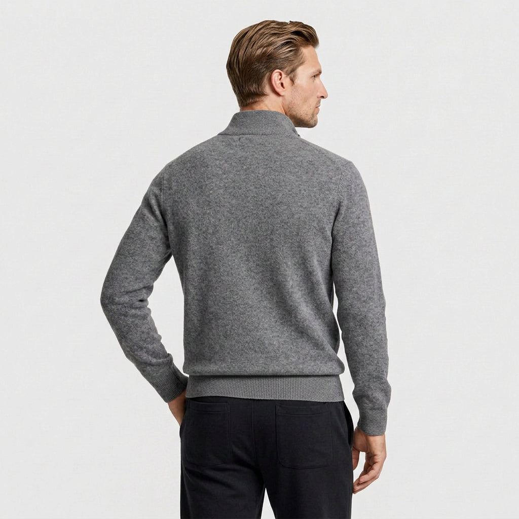 Quarter Zip Knit Sweater Ribbed Cuffs And Hem for Men